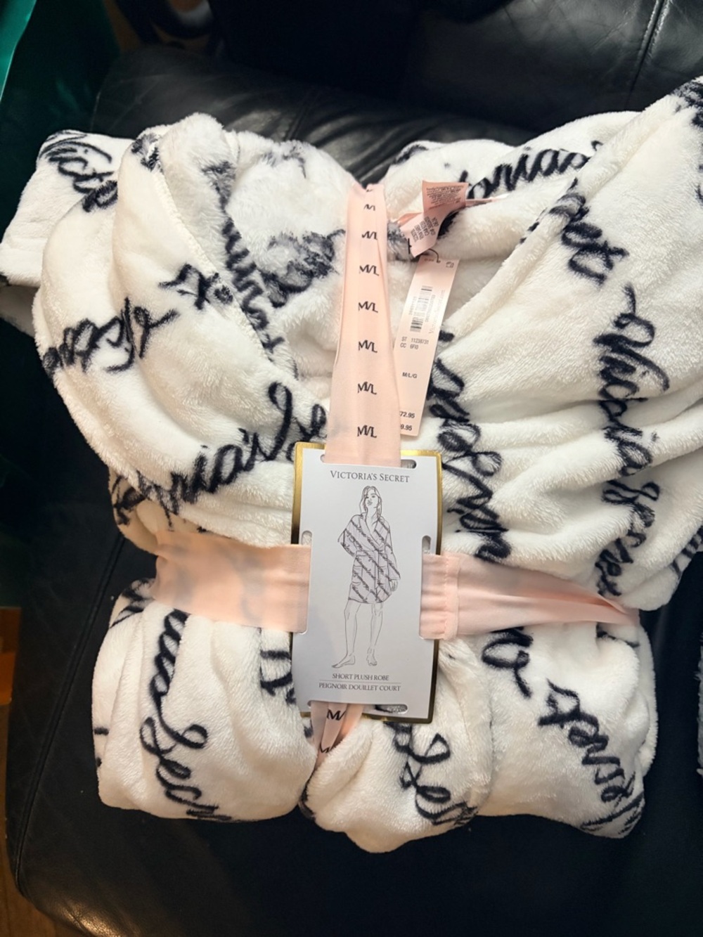 Victoria's Secret White Plush Robe with Black Script. M/L NWT